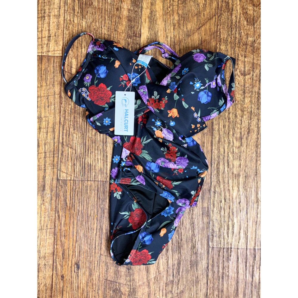 Black Multicolor Floral One Piece Swimsuit Size M NWT